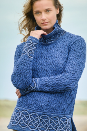 Jacquard sweater med krave. Blå