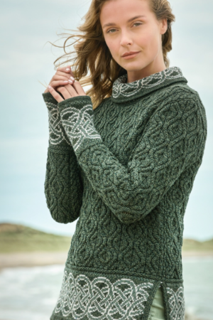 Jacquard sweater med krave. Grøn